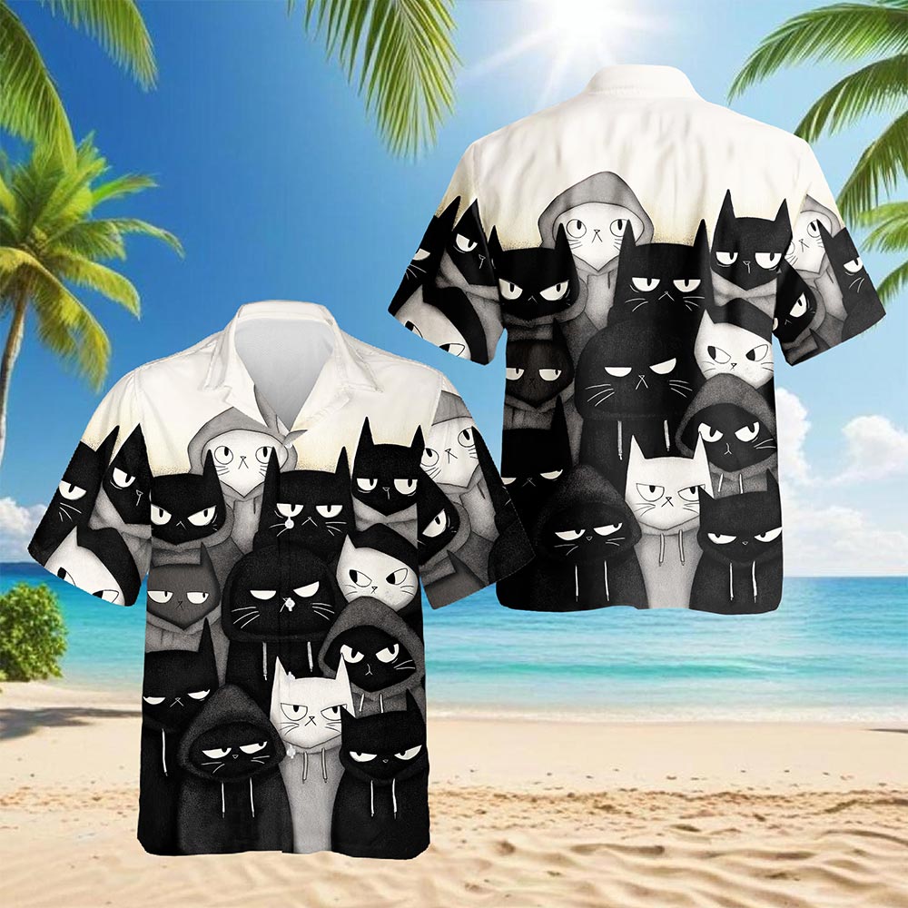 Gangster Cat Hawaiian Shirt for Men, Button Down Aloha Shirt - Azhawaiian