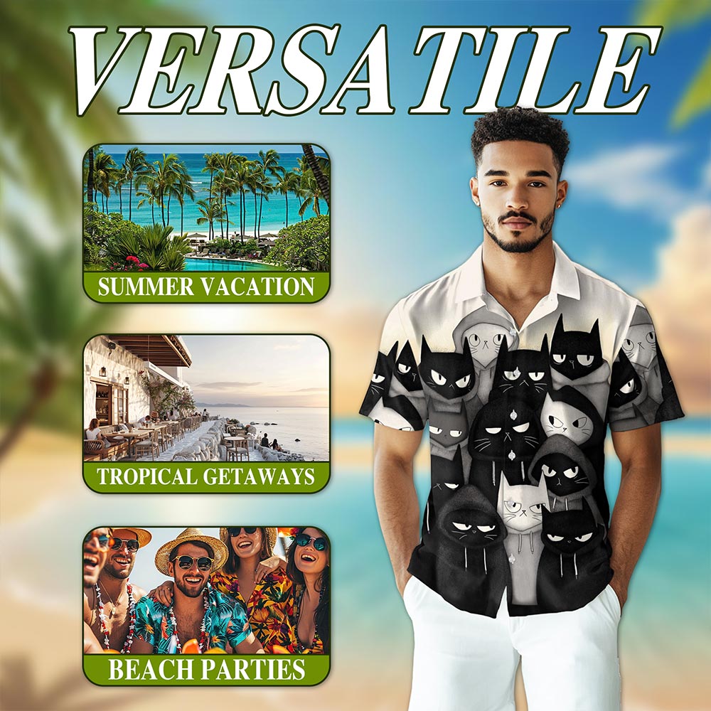 Gangster Cat Hawaiian Shirt for Men, Button Down Aloha Shirt - Azhawaiian