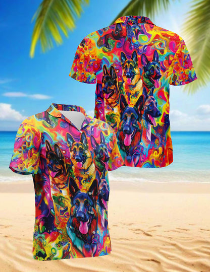 German Shepherd Dog Hawaiian Shirt for Men, Button Down Aloha Shirt - Azhawaiian