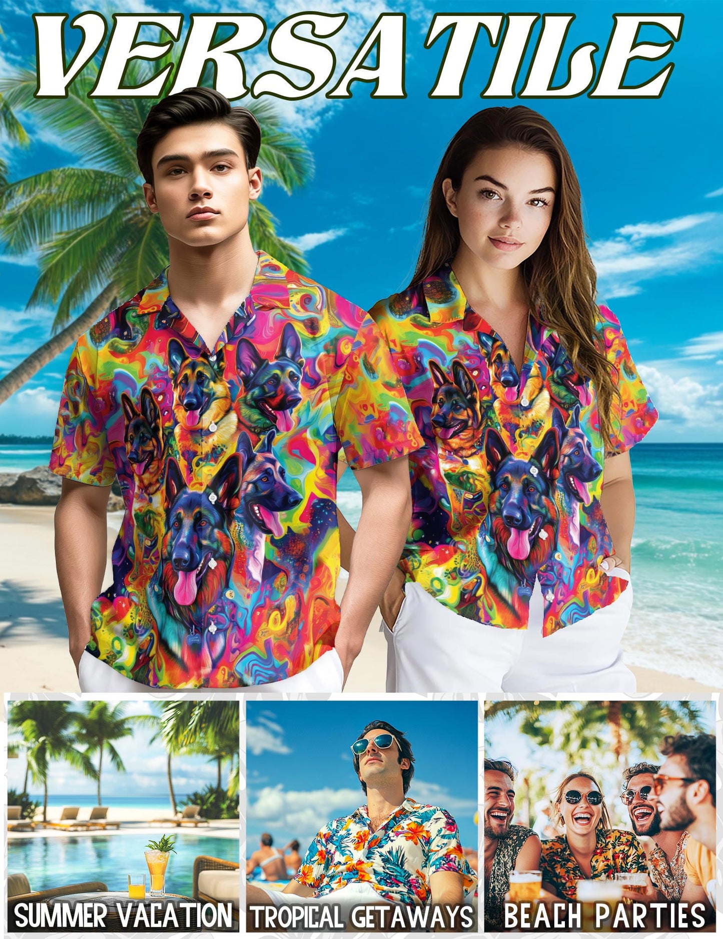 German Shepherd Dog Hawaiian Shirt for Men, Button Down Aloha Shirt - Azhawaiian