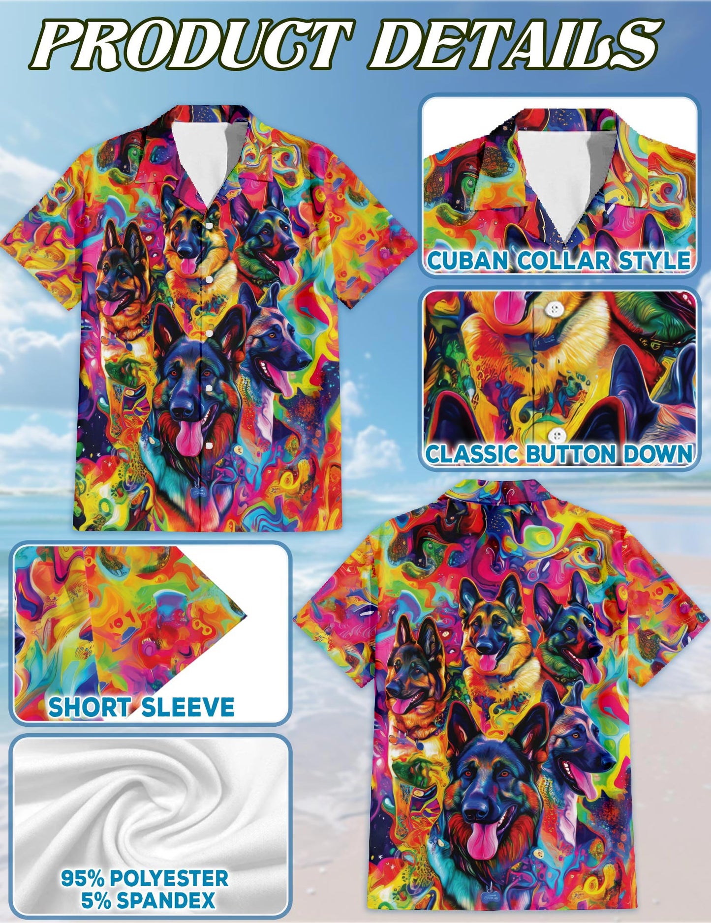German Shepherd Dog Hawaiian Shirt for Men, Button Down Aloha Shirt - Azhawaiian
