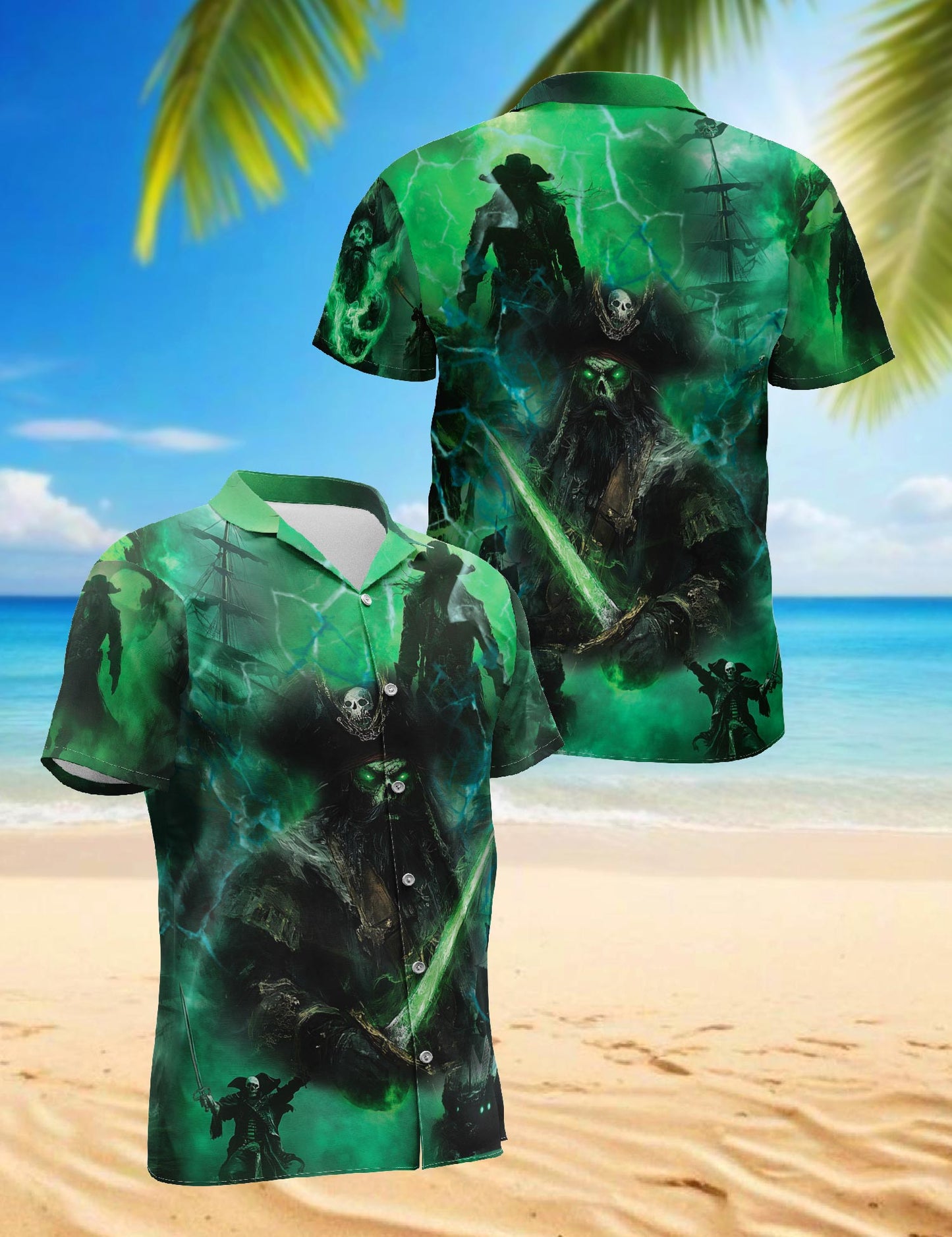 Ghost Pirate Ship Hawaiian Shirt for Men, Button Down Aloha Shirt - Azhawaiian