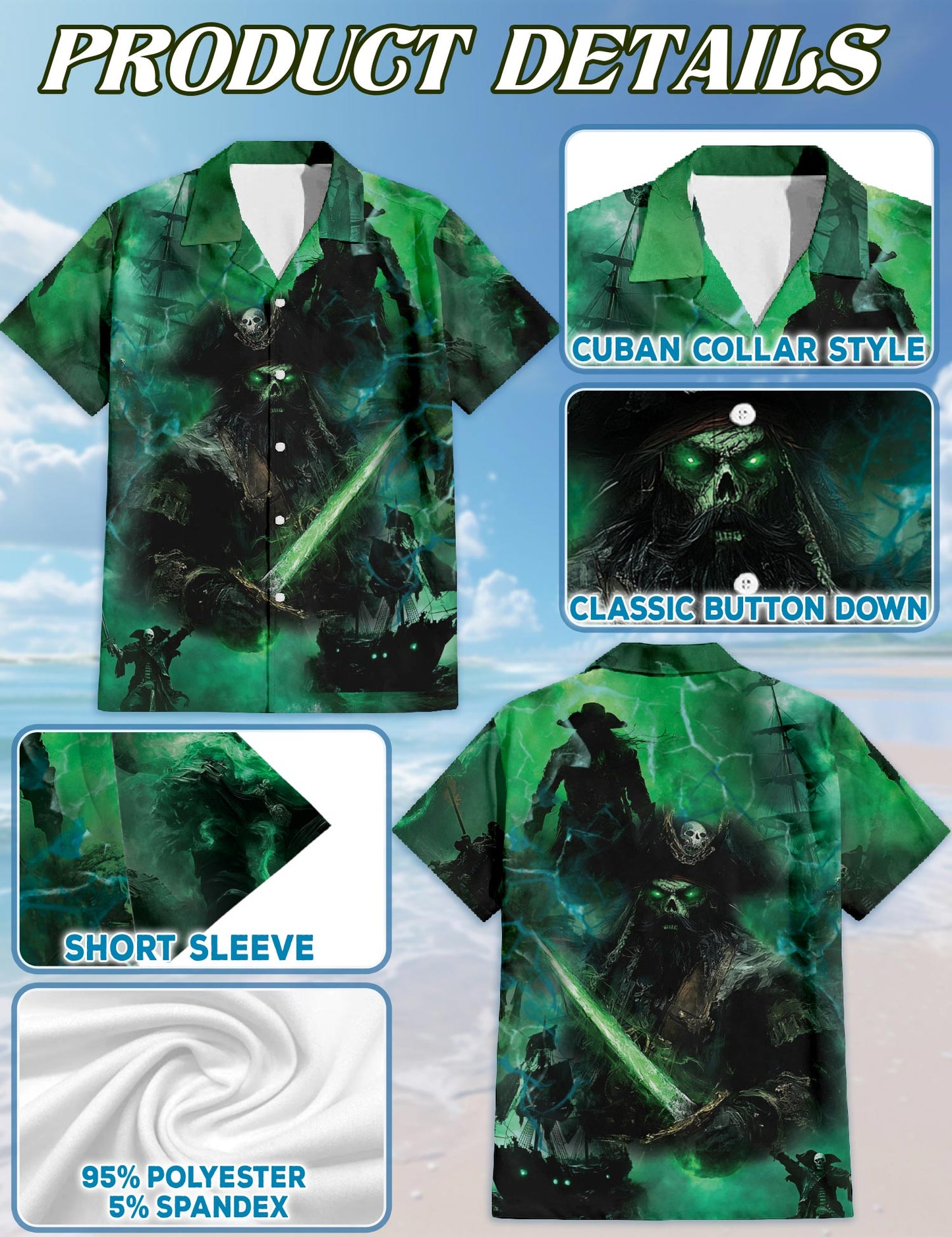 Ghost Pirate Ship Hawaiian Shirt for Men, Button Down Aloha Shirt - Azhawaiian