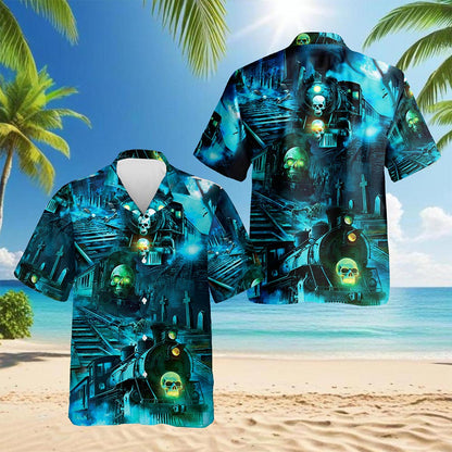 Ghost Train Hawaiian Shirt for Men, Button Down Aloha Shirt - Azhawaiian