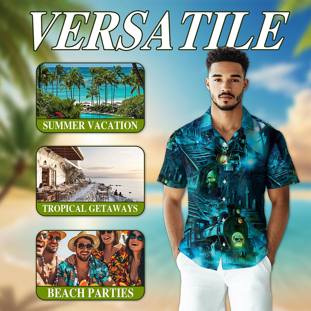 Ghost Train Hawaiian Shirt for Men, Button Down Aloha Shirt - Azhawaiian