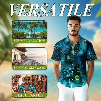 Ghost Train Hawaiian Shirt for Men, Button Down Aloha Shirt - Azhawaiian