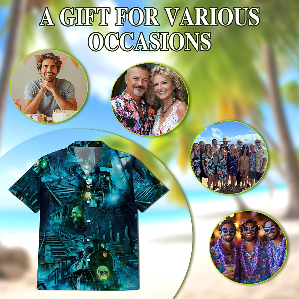 Ghost Train Hawaiian Shirt for Men, Button Down Aloha Shirt - Azhawaiian