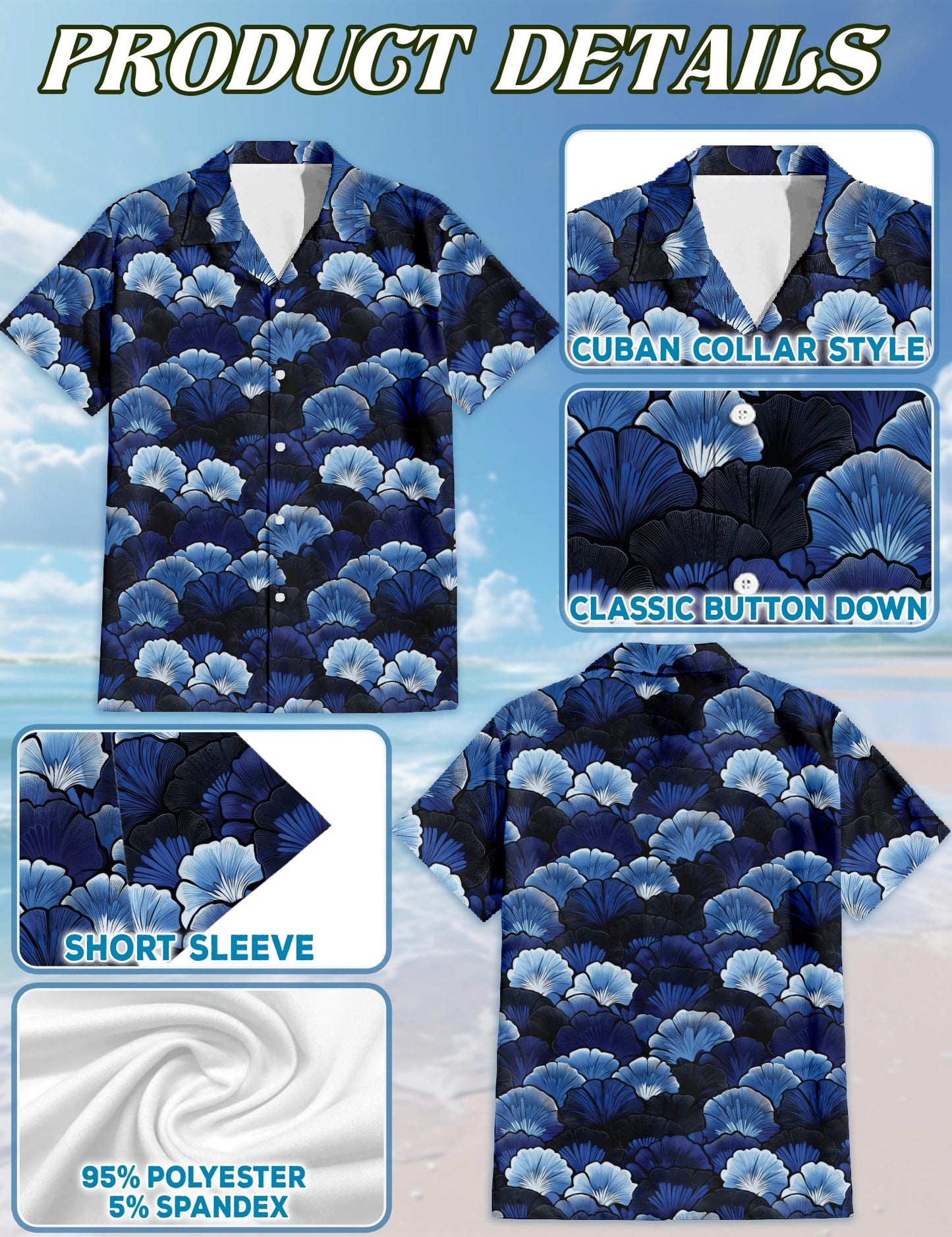 Ginkgo Leaves Art Deco Hawaiian Shirt for Men, Button Down Aloha Shirt - Azhawaiian