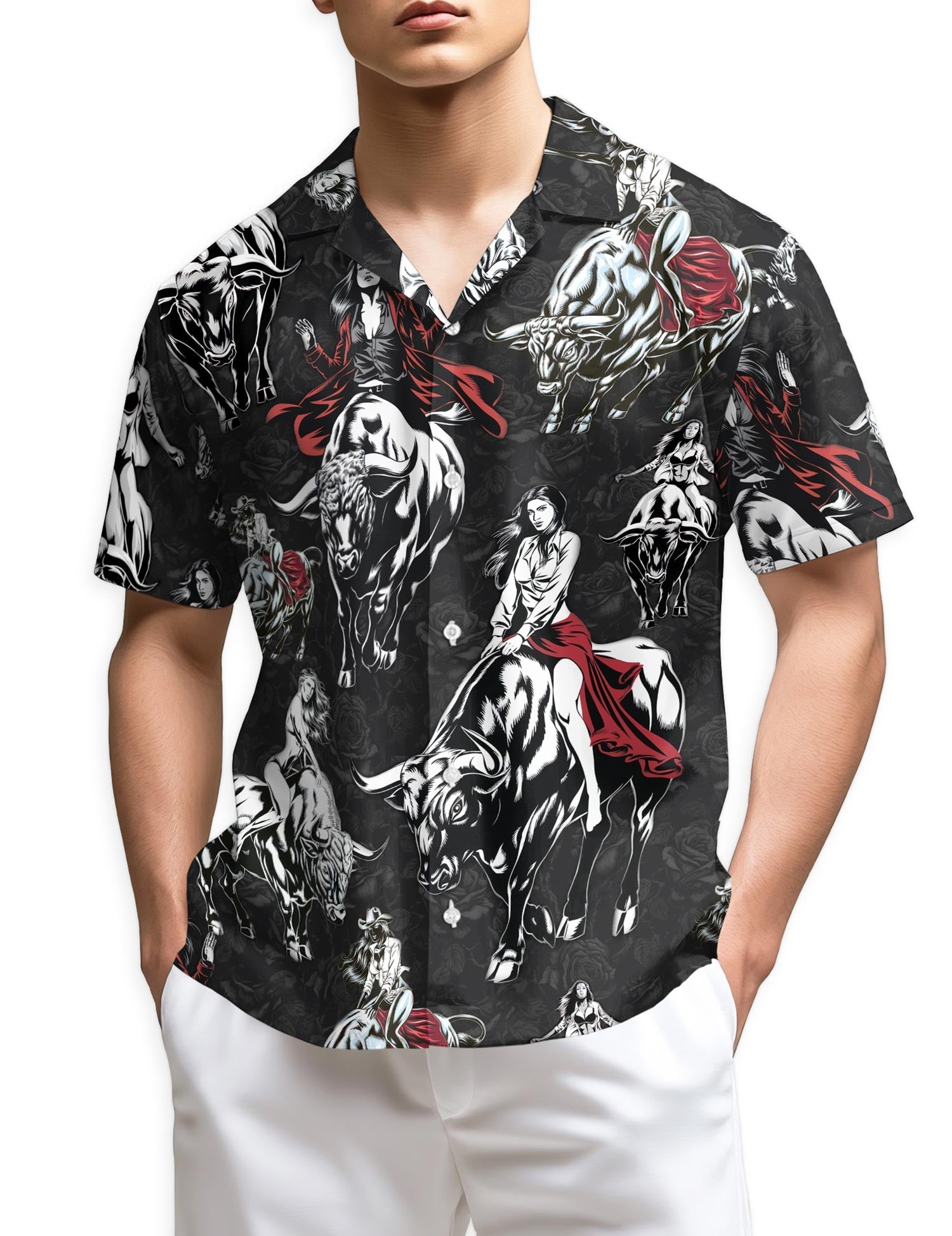 Azhawaiian Girl Riding Bull Hawaiian Shirt for Men