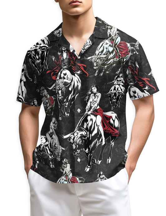 Azhawaiian Girl Riding Bull Hawaiian Shirt for Men