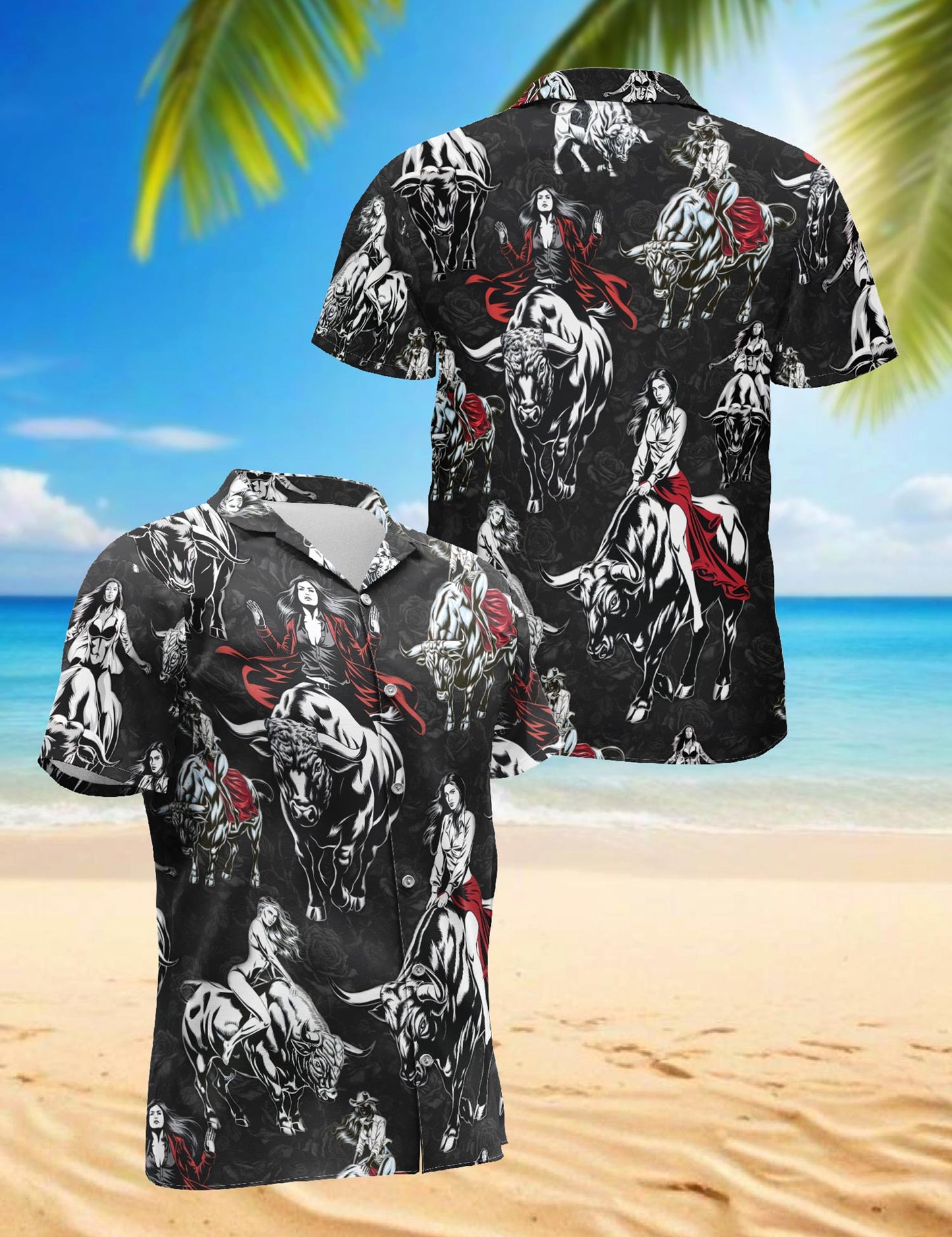 Girl Riding Bull Hawaiian Shirt for Men, Button Down Aloha Shirt - Azhawaiian