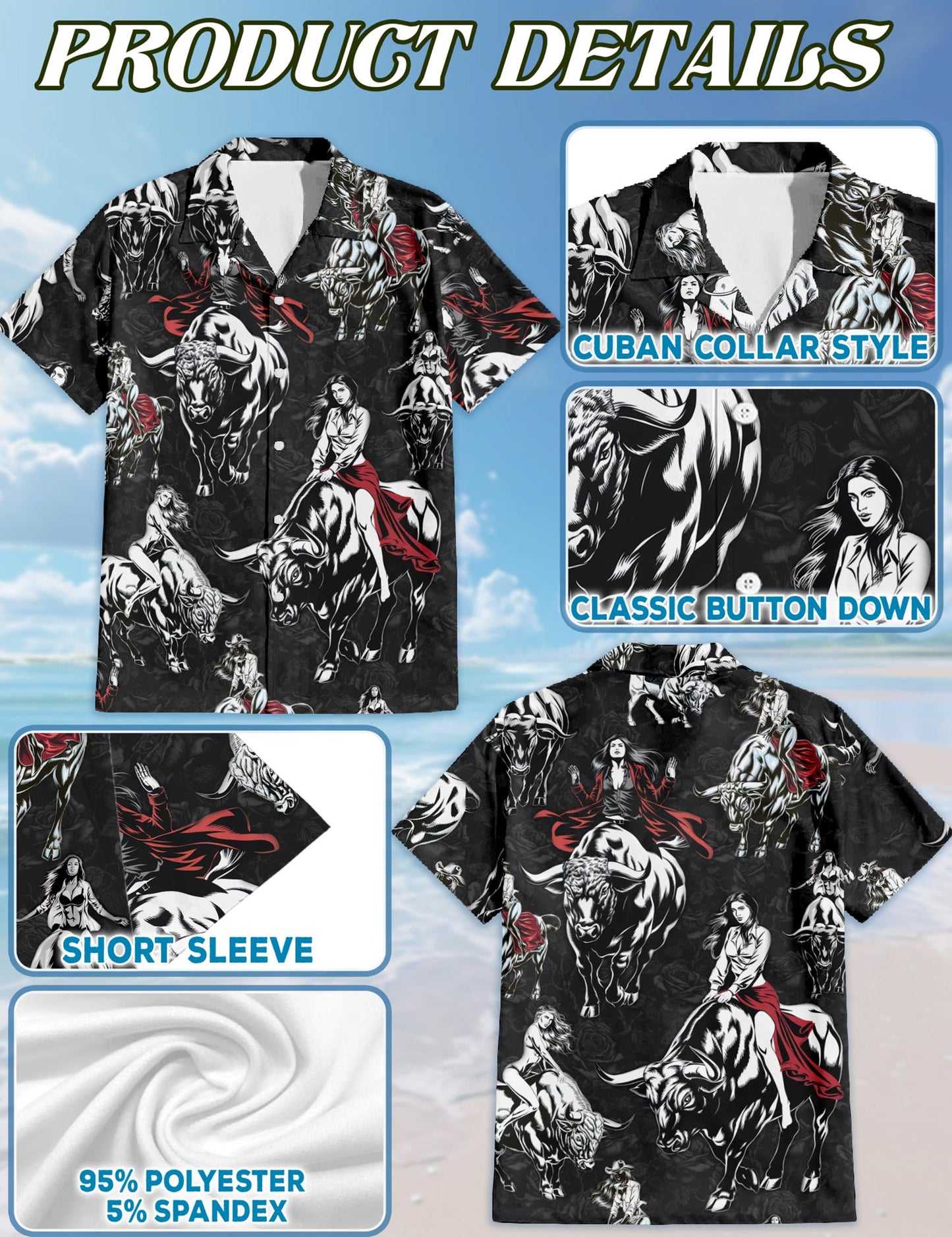Girl Riding Bull Hawaiian Shirt for Men, Button Down Aloha Shirt - Azhawaiian