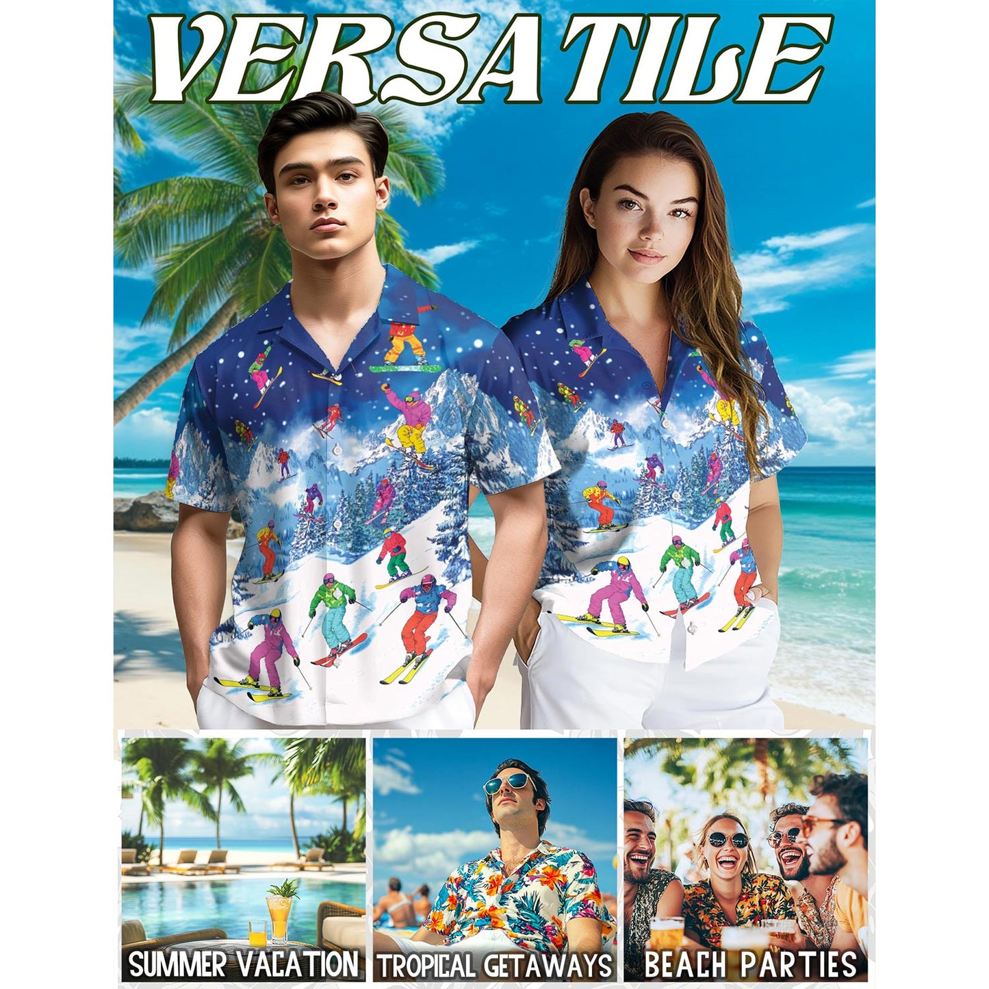 Go Skiing This Winter Hawaiian Shirt for Men, Button Down Aloha Shirt - Azhawaiian