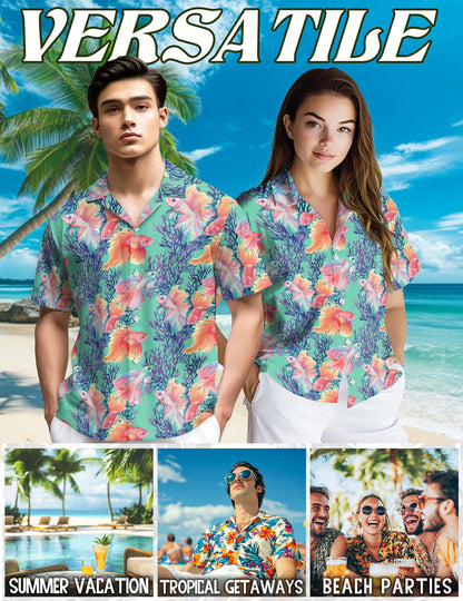Golden Fish Hawaiian Shirt for Men, Button Down Aloha Shirt - Azhawaiian