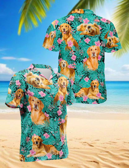 Golden Retriever Hawaiian Shirt for Men, Button Down Aloha Shirt - Azhawaiian
