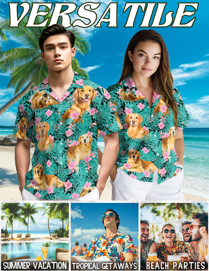 Golden Retriever Hawaiian Shirt for Men, Button Down Aloha Shirt - Azhawaiian