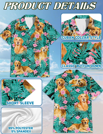 Golden Retriever Hawaiian Shirt for Men, Button Down Aloha Shirt - Azhawaiian