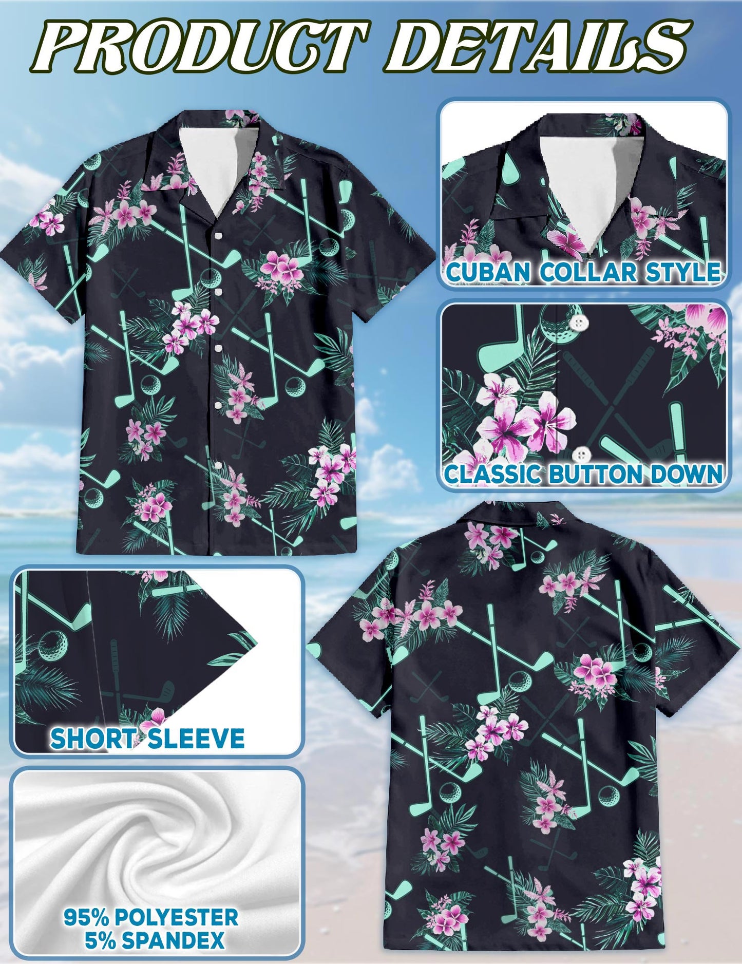 Golf Hawaiian Shirt for Men, Button Down Aloha Shirt - Azhawaiian