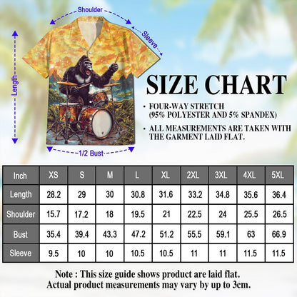 Gorilla Plays Drum Hawaiian Shirt for Men, Button Down Aloha Shirt - Azhawaiian