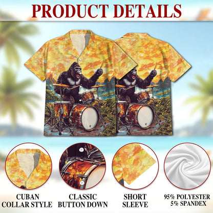 Gorilla Plays Drum Hawaiian Shirt for Men, Button Down Aloha Shirt - Azhawaiian
