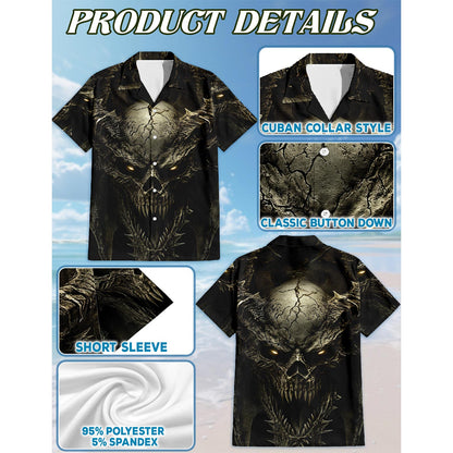 Gothic Dragon on Mutated Skull Hawaiian Shirt for Men, Button Down Aloha Shirt - Azhawaiian