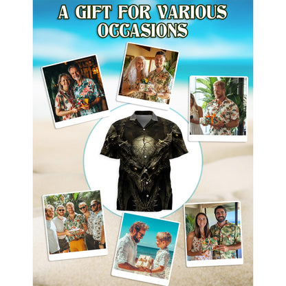 Gothic Dragon on Mutated Skull Hawaiian Shirt for Men, Button Down Aloha Shirt - Azhawaiian