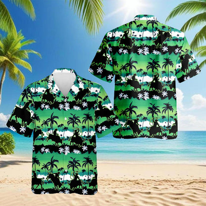 Green Bull Riding Palm Tree Hawaiian Shirt for Men, Button Down Aloha Shirt - Azhawaiian