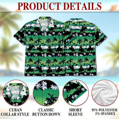 Green Bull Riding Palm Tree Hawaiian Shirt for Men, Button Down Aloha Shirt - Azhawaiian