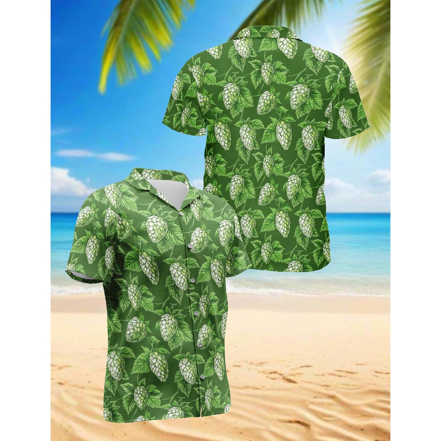 Green Hops Hawaiian Shirt for Men, Button Down Aloha Shirt - Azhawaiian