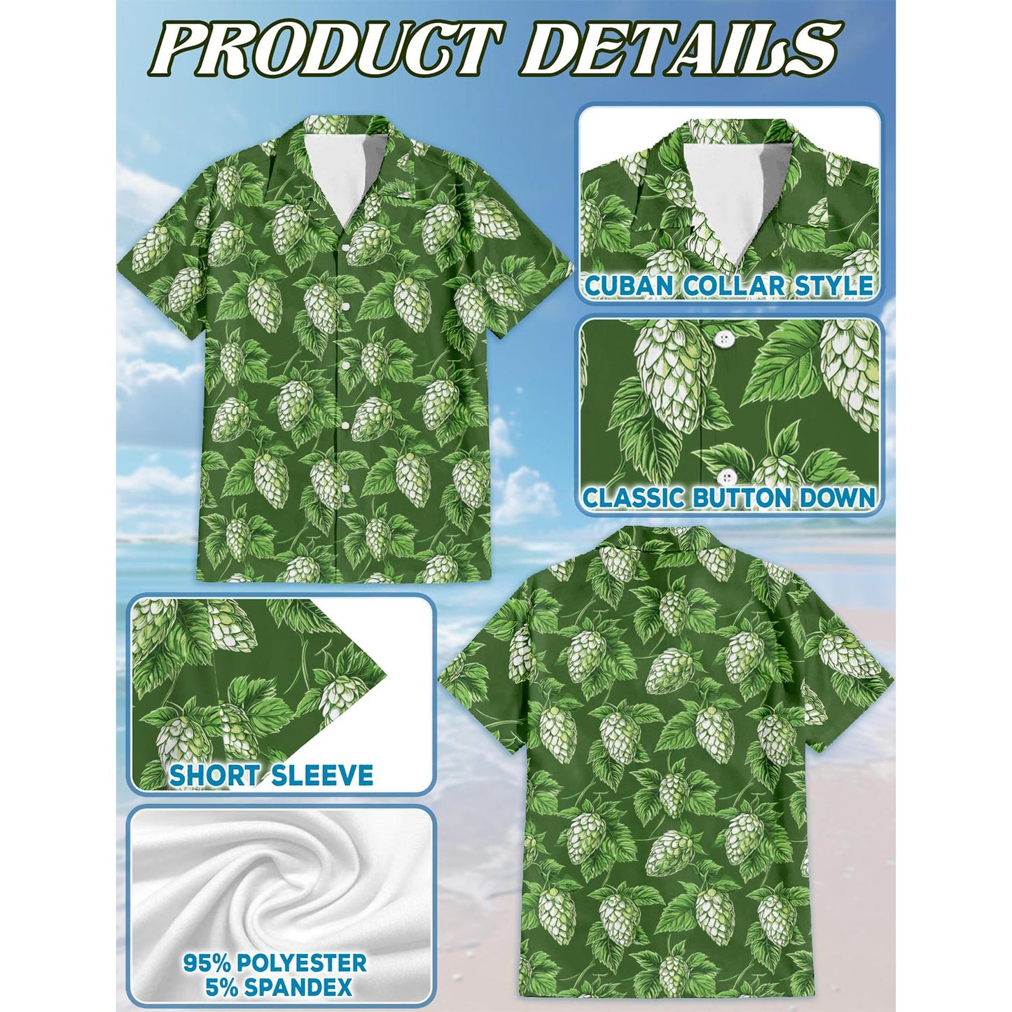 Green Hops Hawaiian Shirt for Men, Button Down Aloha Shirt - Azhawaiian