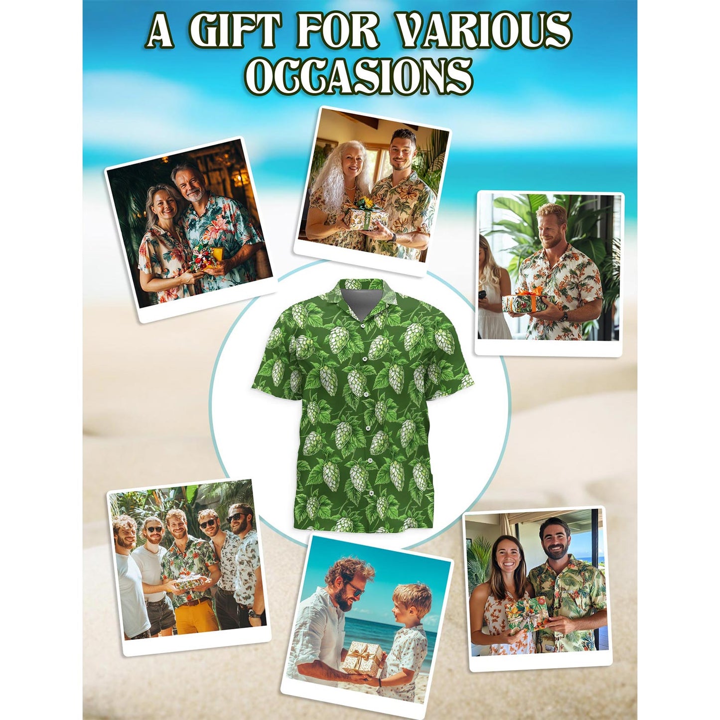 Green Hops Hawaiian Shirt for Men, Button Down Aloha Shirt - Azhawaiian
