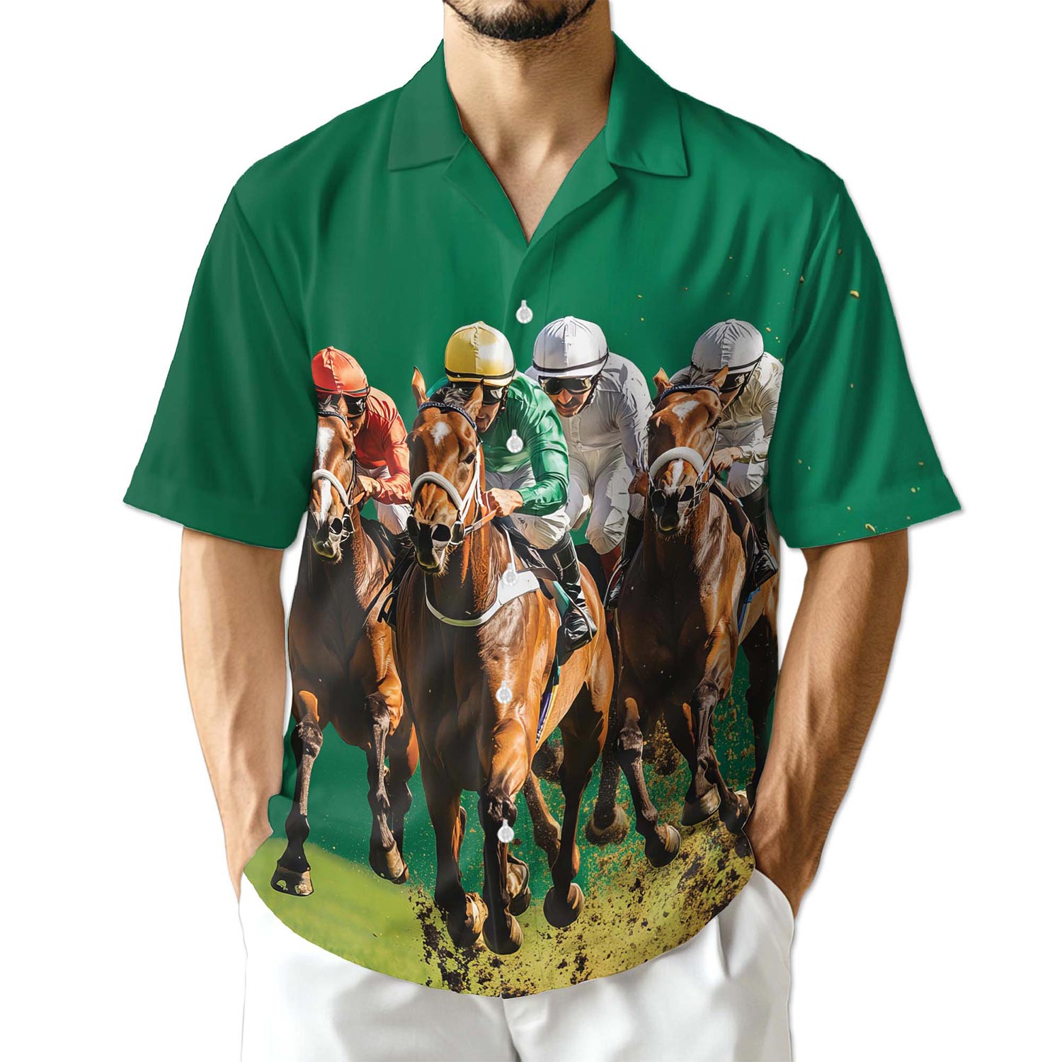 Azhawaiian Green Horse Racing Hawaiian Shirt for Men