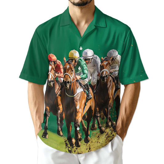 Azhawaiian Green Horse Racing Hawaiian Shirt for Men