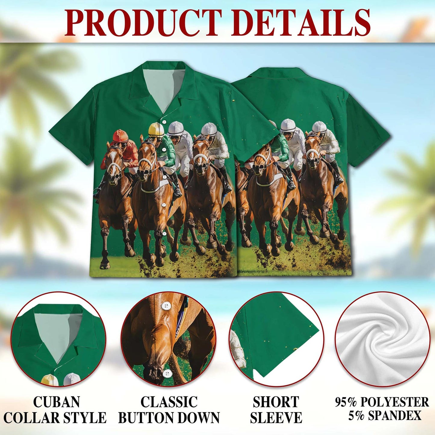 Green Horse Racing Hawaiian Shirt for Men, Button Down Aloha Shirt - Azhawaiian
