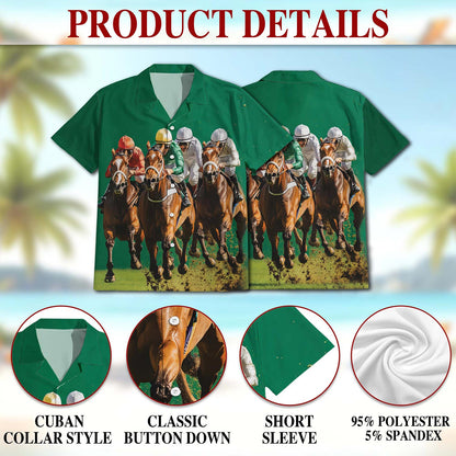 Green Horse Racing Hawaiian Shirt for Men, Button Down Aloha Shirt - Azhawaiian