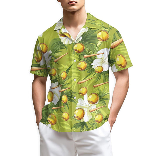 Azhawaiian Green Softball And Baseball Bat Tropical Hawaiian Shirt for Men