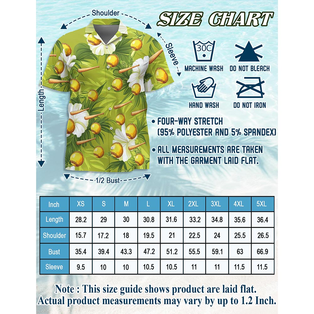 Green Softball And Baseball Bat Tropical Hawaiian Shirt for Men, Button Down Aloha Shirt - Azhawaiian