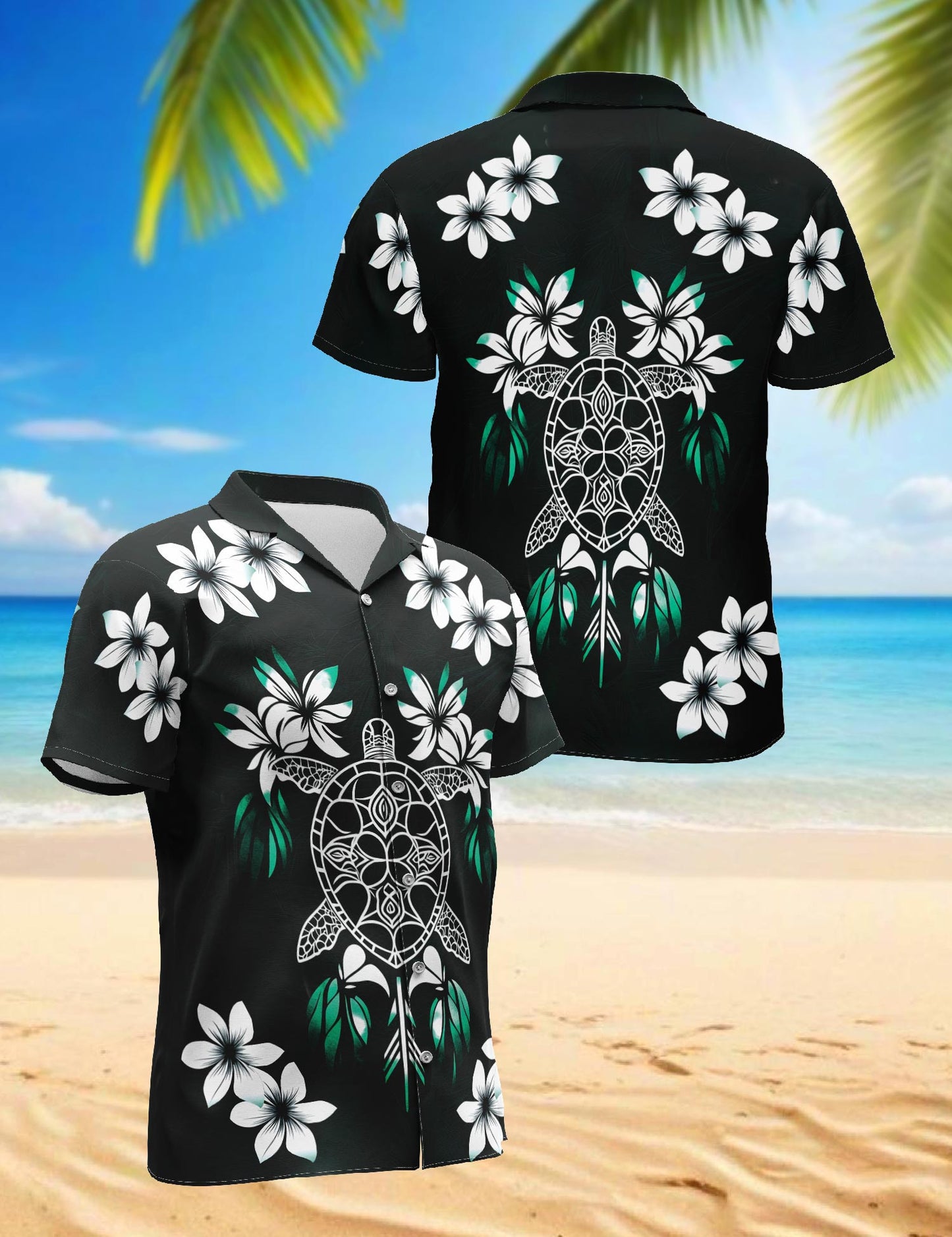 Green Turtle Hawaiian Shirt for Men, Button Down Aloha Shirt - Azhawaiian