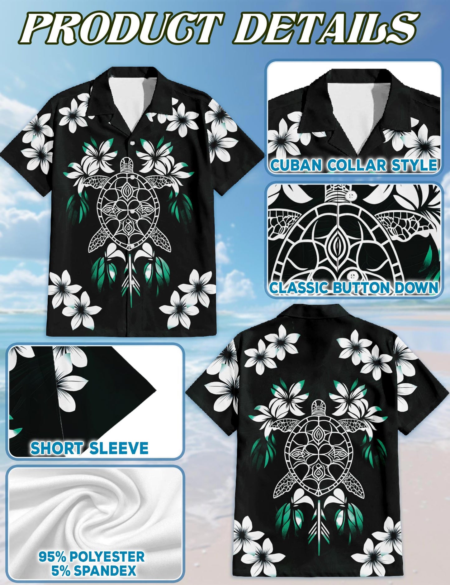 Green Turtle Hawaiian Shirt for Men, Button Down Aloha Shirt - Azhawaiian