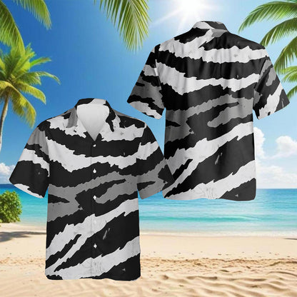 Grey Tiger Stripe Camouflage Hawaiian Shirt for Men, Button Down Aloha Shirt - Azhawaiian