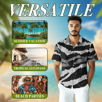 Grey Tiger Stripe Camouflage Hawaiian Shirt for Men, Button Down Aloha Shirt - Azhawaiian