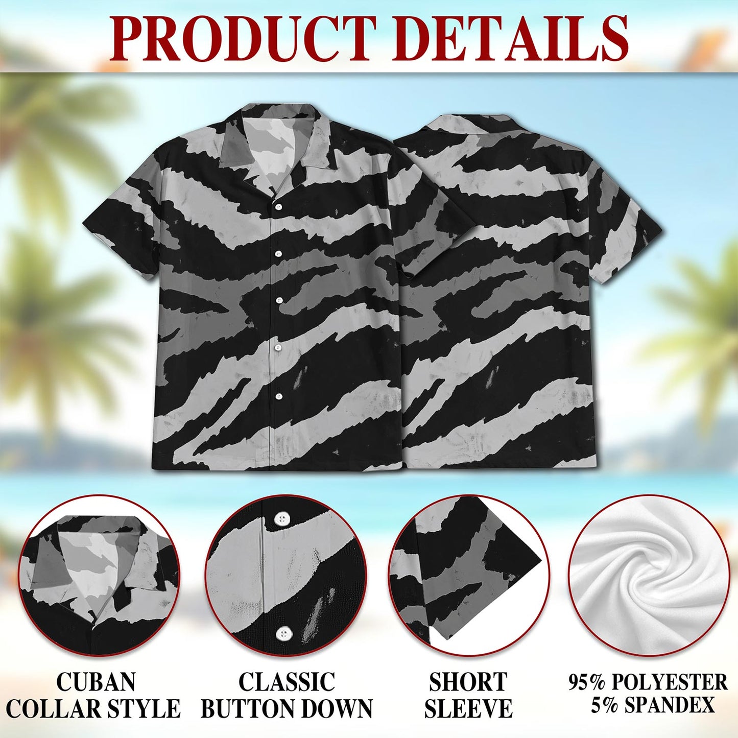 Grey Tiger Stripe Camouflage Hawaiian Shirt for Men, Button Down Aloha Shirt - Azhawaiian