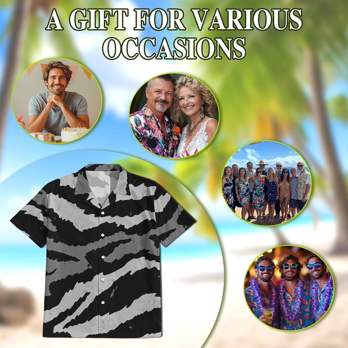 Grey Tiger Stripe Camouflage Hawaiian Shirt for Men, Button Down Aloha Shirt - Azhawaiian