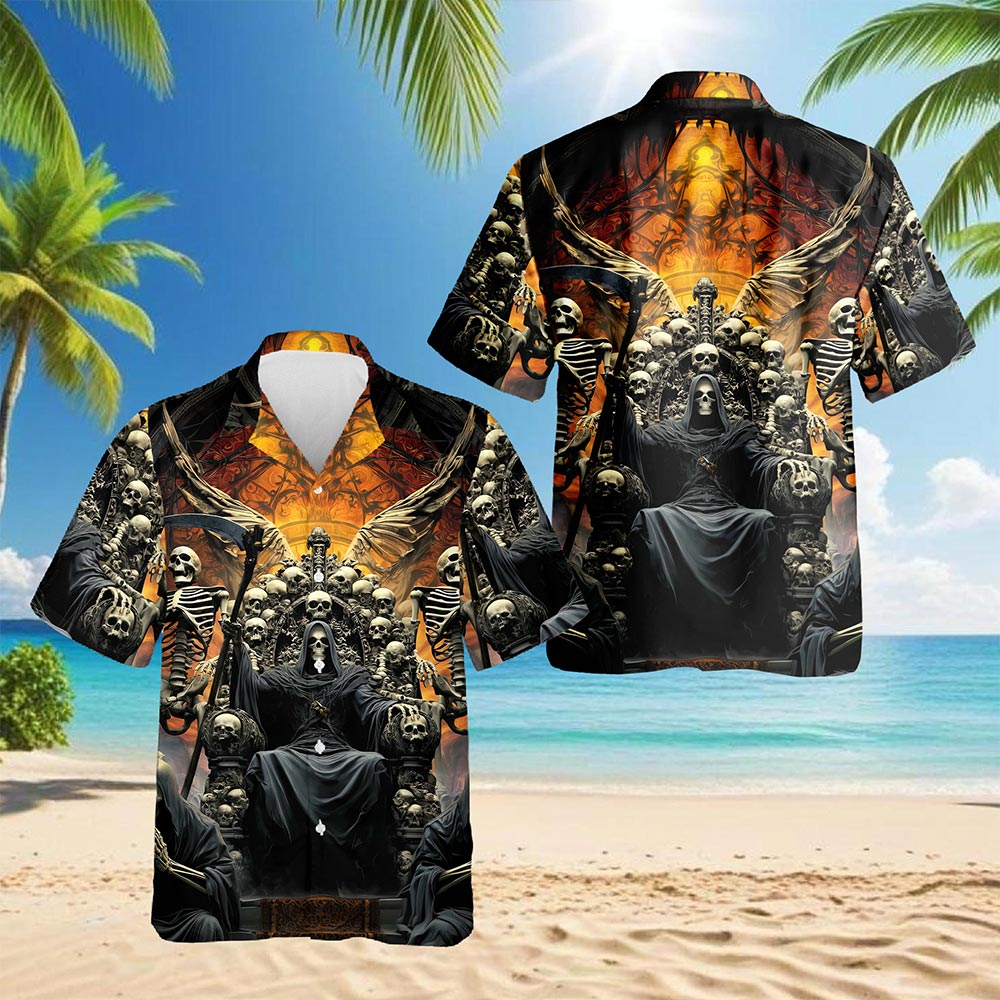 Grim Reaper Dark Skull Hawaiian Shirt for Men, Button Down Aloha Shirt - Azhawaiian