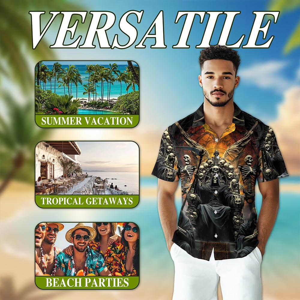 Grim Reaper Dark Skull Hawaiian Shirt for Men, Button Down Aloha Shirt - Azhawaiian