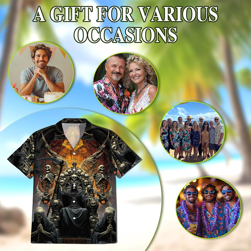 Grim Reaper Dark Skull Hawaiian Shirt for Men, Button Down Aloha Shirt - Azhawaiian
