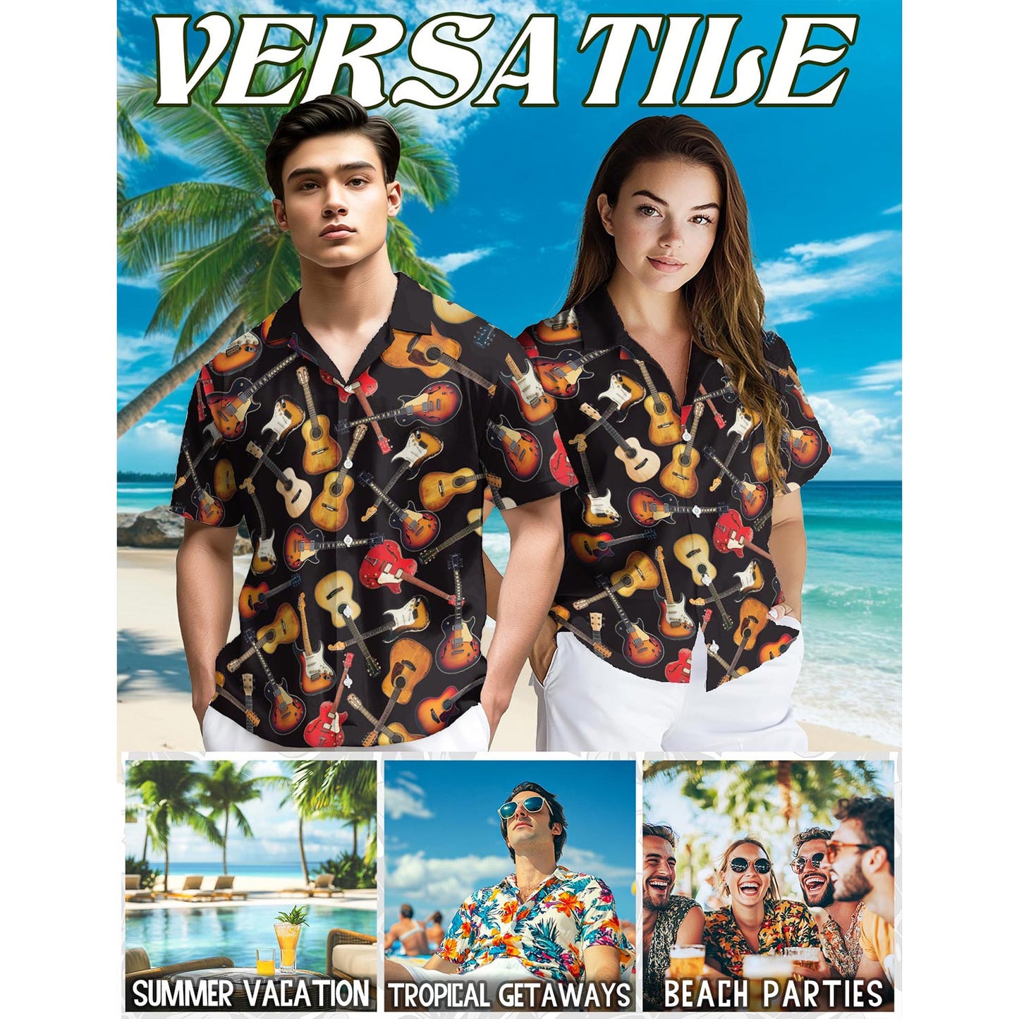 Guitar Hawaiian Shirt for Men, Button Down Aloha Shirt - Azhawaiian