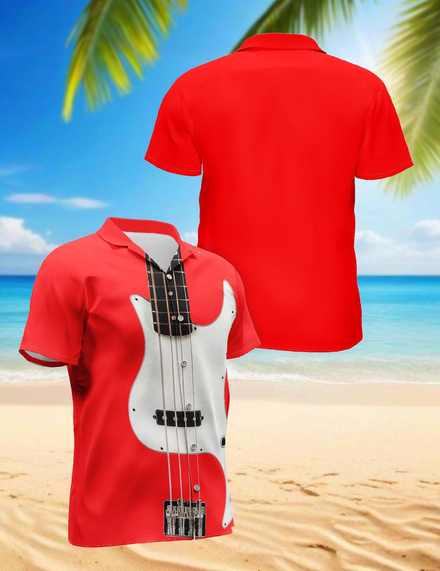 Red Bass Guitar Hawaiian Shirt for Men, Button Down Aloha Shirt - Azhawaiian