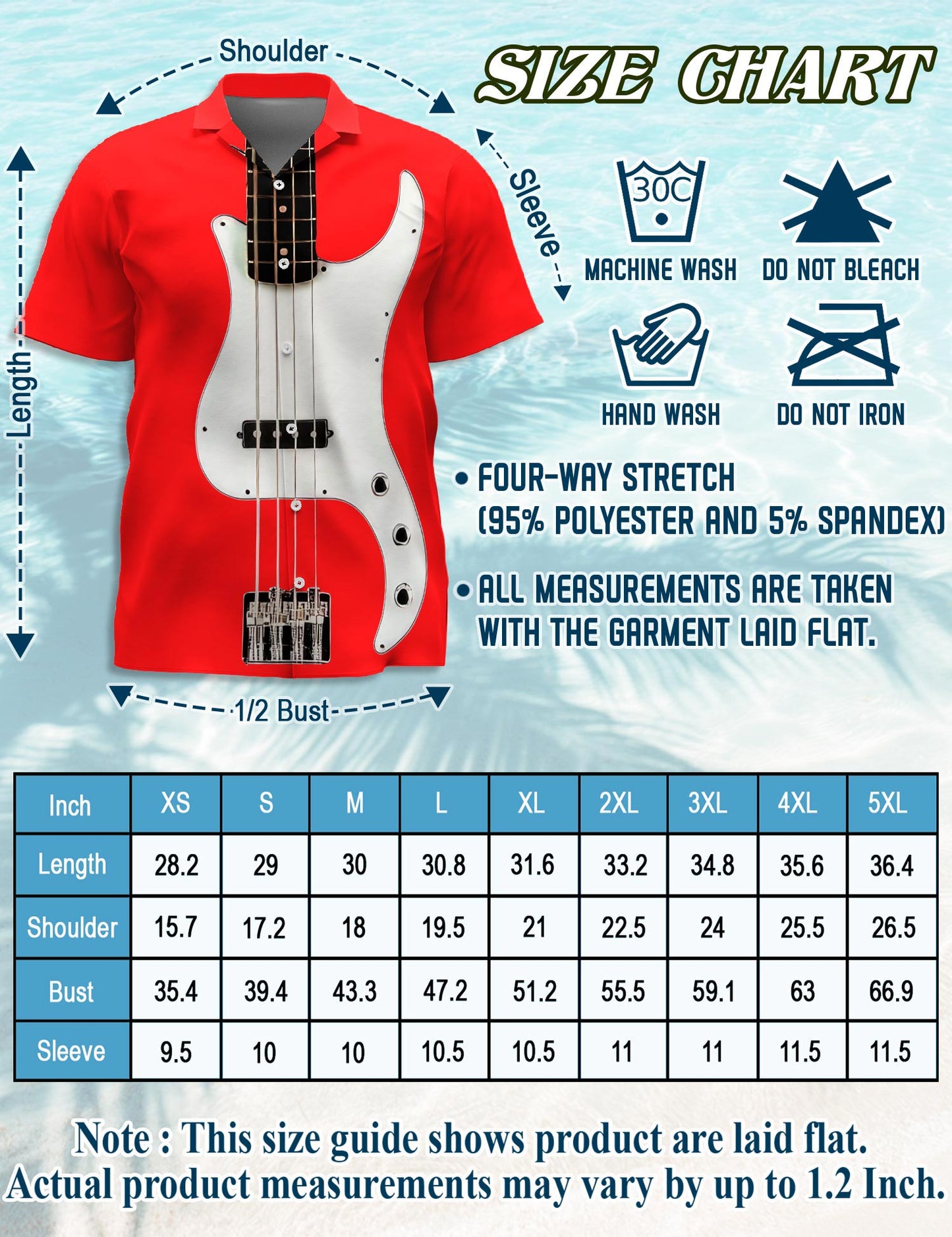 Red Bass Guitar Hawaiian Shirt for Men, Button Down Aloha Shirt - Azhawaiian