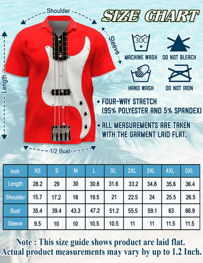 Red Bass Guitar Hawaiian Shirt for Men, Button Down Aloha Shirt - Azhawaiian
